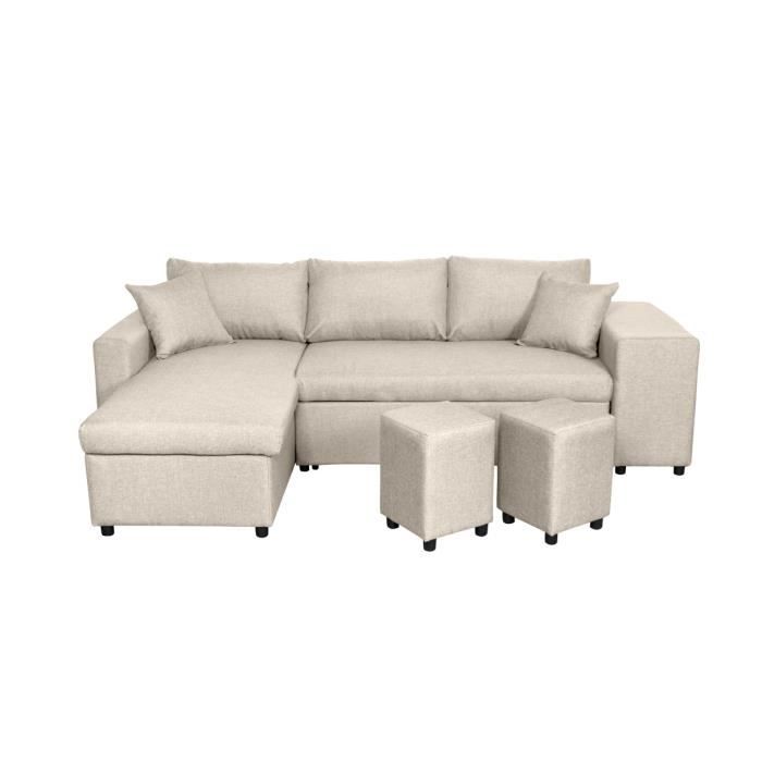 Produit similaire: Canapé d'angle 3 places réversible OSLO avec coffre et poufs droit en tissu - Beige - L241 x P146 x H81cm - LOUNGITUDE