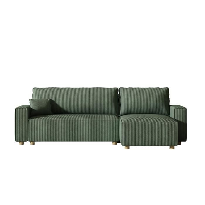 COSY - Canapé convertible d'angle en velours côtelé vert - Vue supplémentaire 1