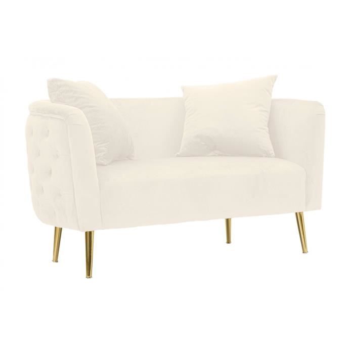 Produit similaire: Canapé 2 places DMORA - Playwood, velours et métal doré - Couleur crème