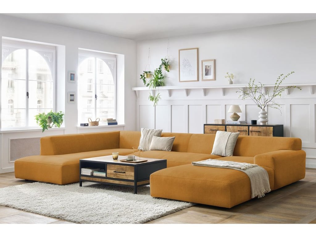 Produit similaire: Canapé panoramique fixe LAVENA tissu velours jaune angle droit BOBOCHIC 6 places