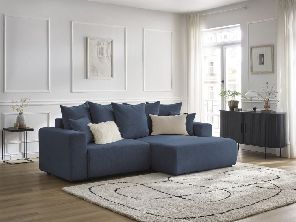 Produit similaire: Canapé d'angle convertible coffre ATILLA tissu chiné bleu angle droit BOBOCHIC 4 places