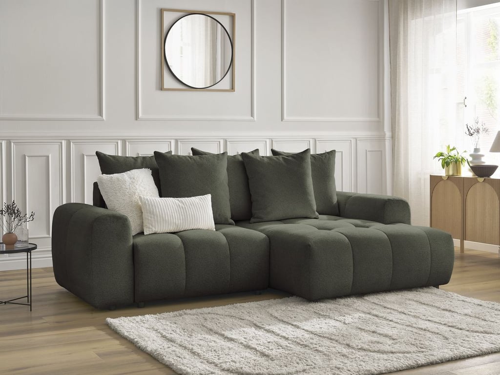 Produit similaire: Canapé d'angle convertible coffre ROXELANE tissu chiné vert angle droit BOBOCHIC 3 places