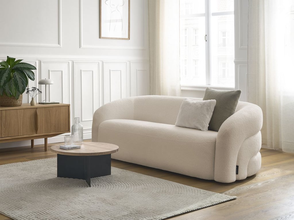 Produit similaire: Canapé droit fixe 3 places ELINA tissu bouclette beige BOBOCHIC