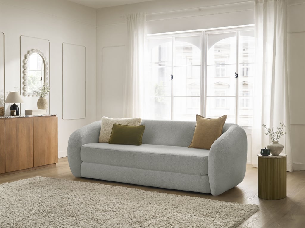 Produit similaire: Canapé droit convertible déplimousse NEYO tissu bouclette gris clair BOBOCHIC 3 places