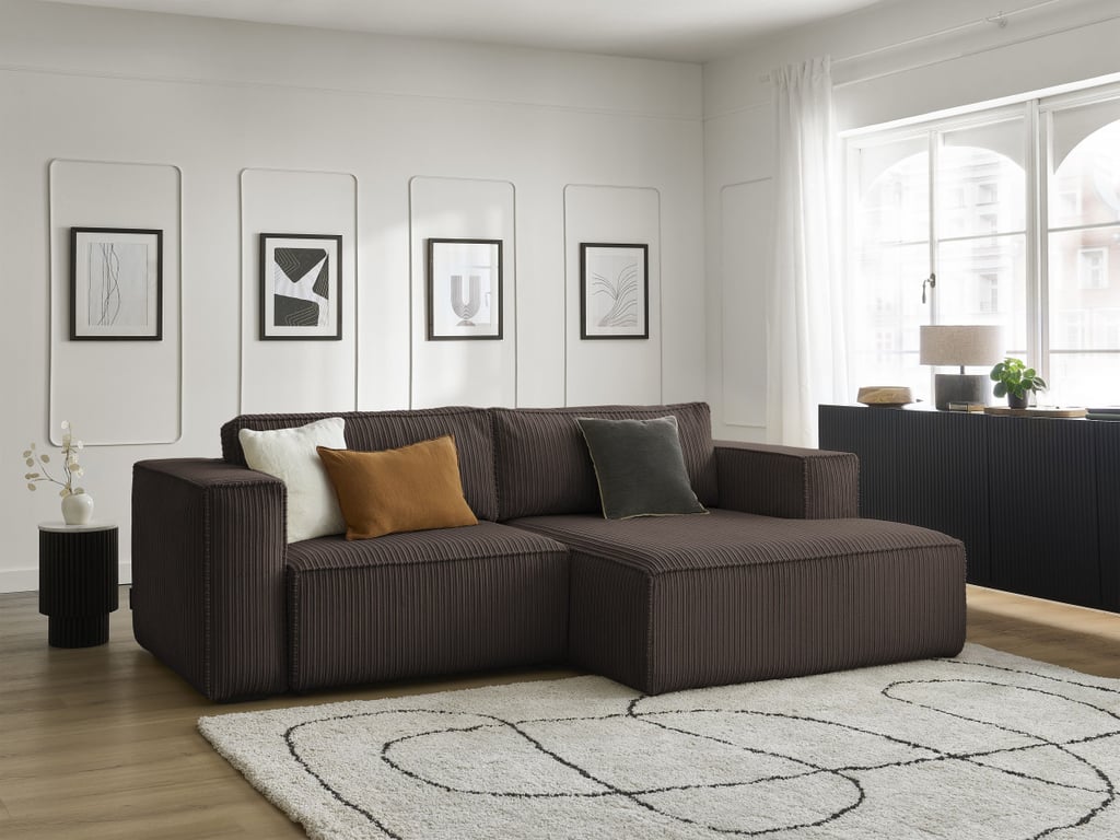 Produit similaire: Canapé d'angle convertible coffre NINA velours côtelé marron angle droit BOBOCHIC 3 places