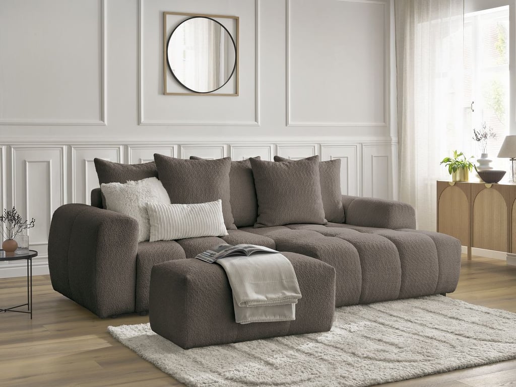 Produit similaire: Canapé d'angle convertible coffre ROXELANE tissu bouclette avec pouf marron angle droit BOBOCHIC 3 places