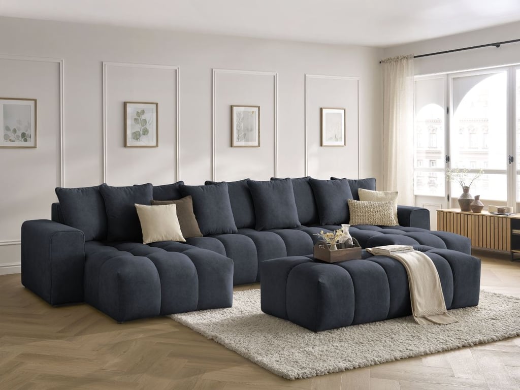 Produit similaire: Canapé panoramique fixe MONT-BLANC velours avec pouf bleu foncé BOBOCHIC 6 places