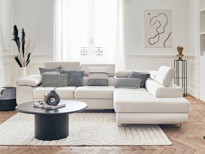 Produit similaire: Pablo - canapé d'angle droit - 5 places - convertible avec coffre et têtières réglables - en velours