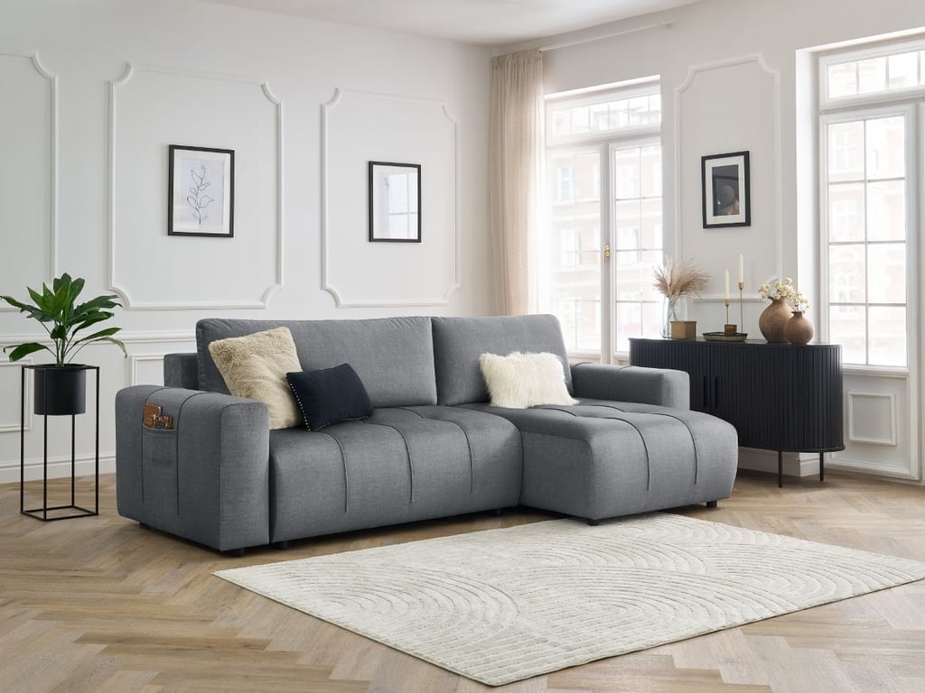 Produit similaire: Canapé d'angle réversible convertible coffre ARSENE tissu velours gris foncé BOBOCHIC 3 places