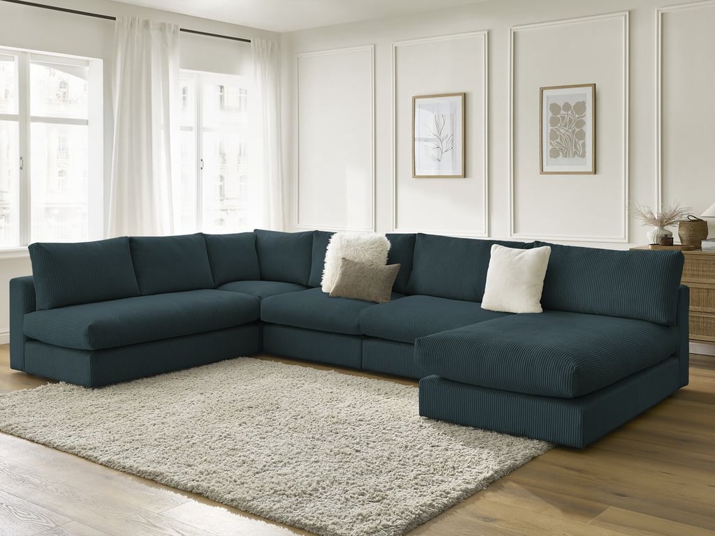 Produit similaire: Paris canapé d'angle modulable 5 places velours côtelé et bleu foncé