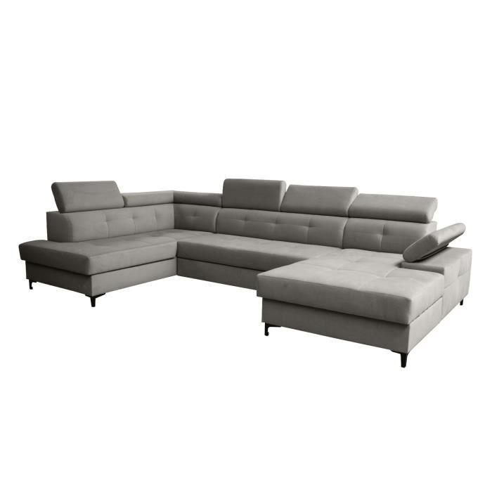 Produit similaire: Grand canapé d'angle XXL en U panoramique lit convertible avec coffre 6-7 places - CAPI - Gris clair (Manila 16, Gauche)