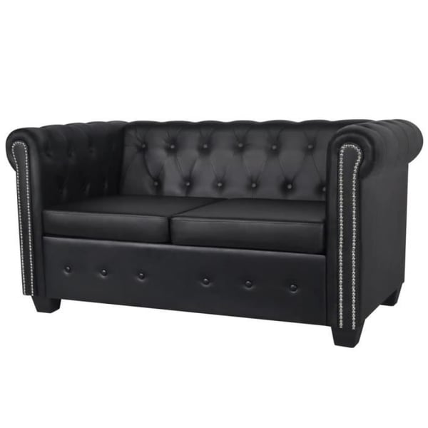 Canapé Chesterfield 2 places - Omabeta - Sellerie cuir synthétique + structure bois - noir - 145,5 x 76 x 70 cm 7405148119127
