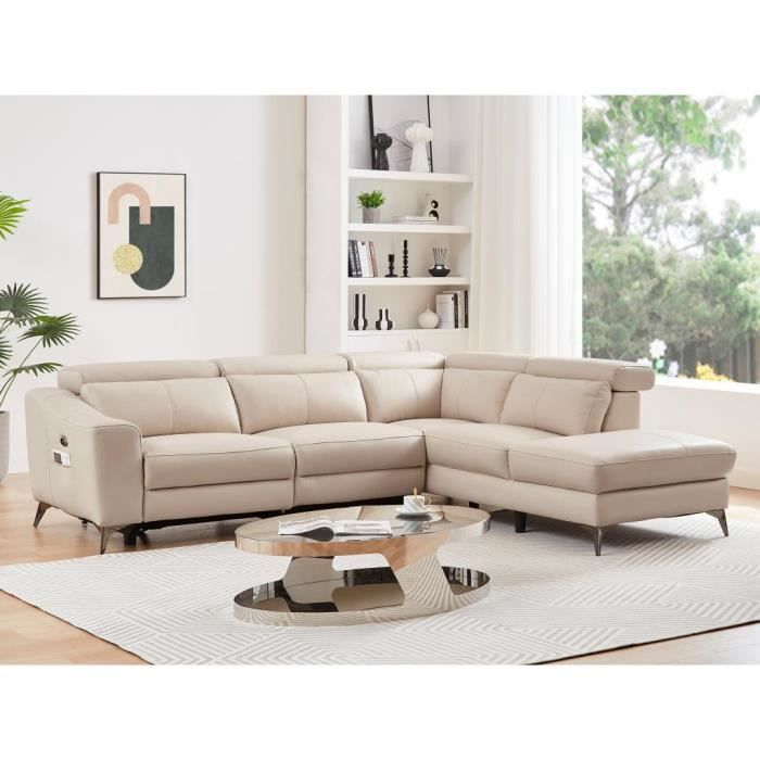 Produit similaire: Canapé d'angle droit relax électrique en cuir crème FORLO