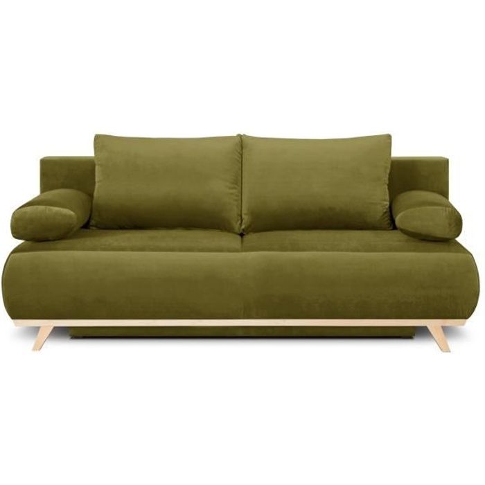 Produit similaire: Canapé convertible 3 places avec coffre de rangement en velours vert olive - Laria