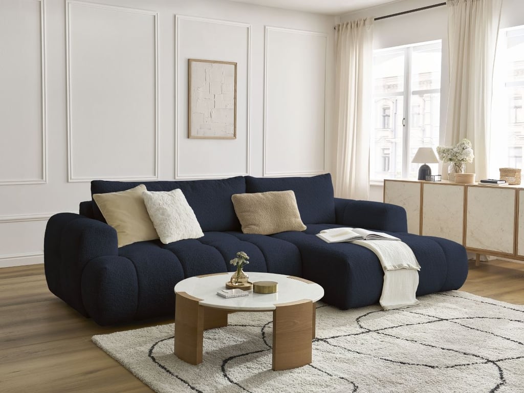 Produit similaire: Canapé d'angle convertible FUJI tissu bouclette bleu foncé angle droit BOBOCHIC 3 places