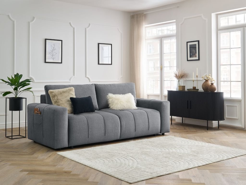 Produit similaire: Canapé droit convertible coffre ARSENE tissu velours gris foncé BOBOCHIC 3 places