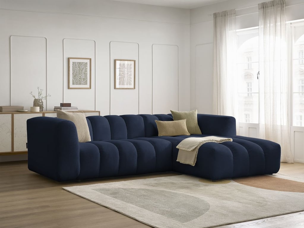 Produit similaire: Canapé d'angle fixe TALIA tissu chiné bleu foncé angle droit BOBOCHIC 3 places