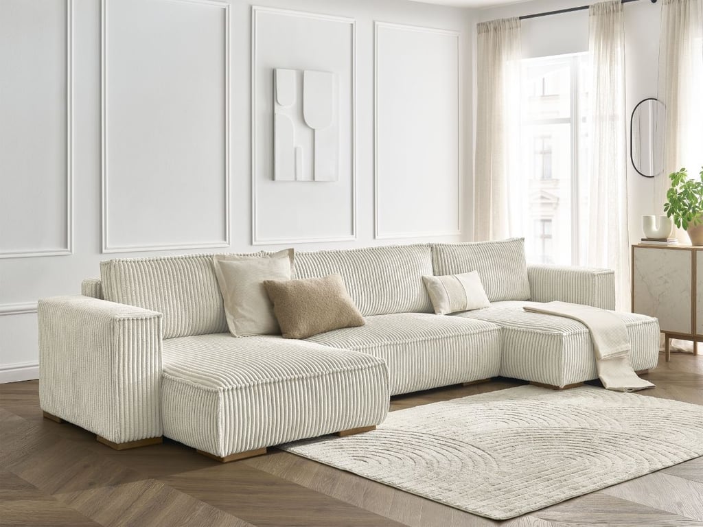 Produit similaire: Canapé panoramique convertible coffre CHELSEA gros côtelé doux beige BOBOCHIC 4 places