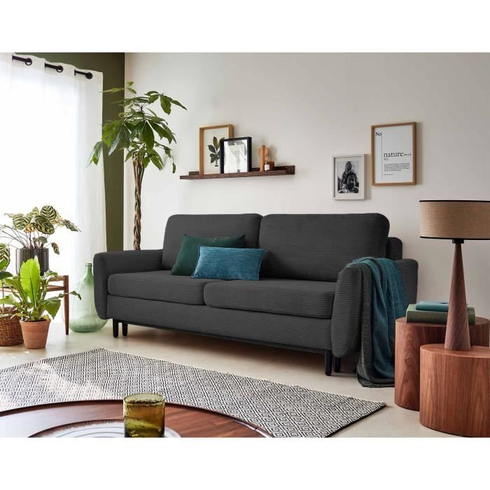 Produit similaire: Dan - canapé 3 places - convertible avec coffre - en velours côtelé - Gris foncé