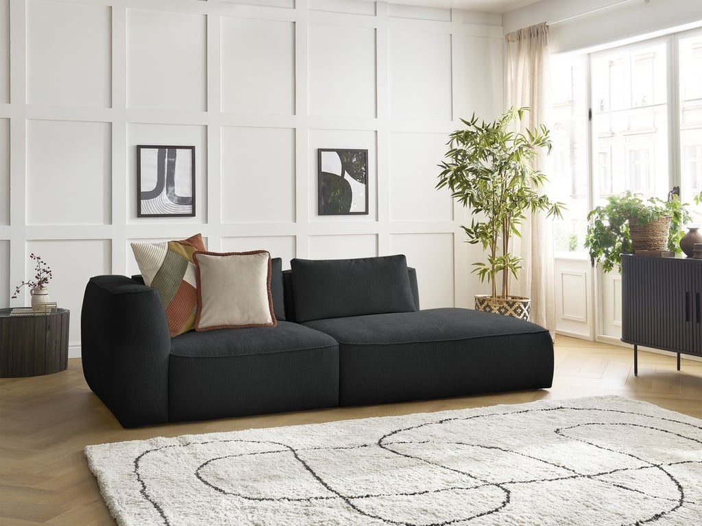 Produit similaire: Canapé droit fixe 3 places LEOPOLD tissu texturé noir accoudoir gauche BOBOCHIC