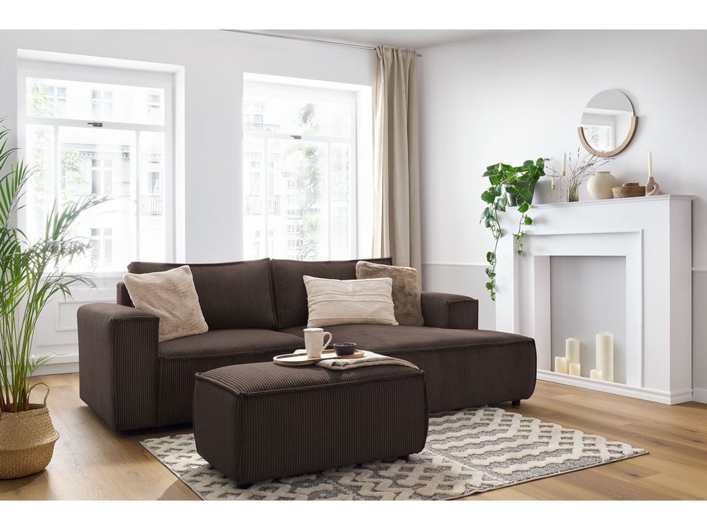 Produit similaire: Canapé d'angle fixe compact NIHAD velours côtelé avec pouf marron angle droit BOBOCHIC 3 places