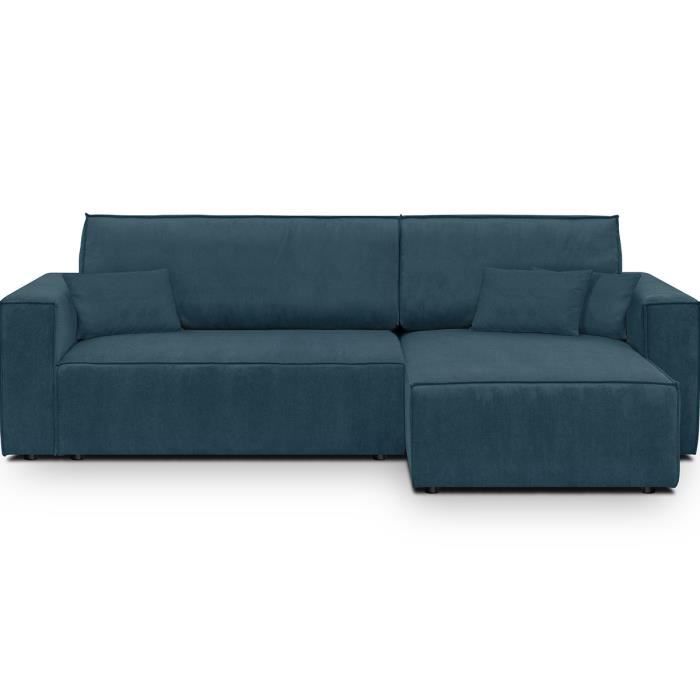 Produit similaire: Canapé d'angle convertible réversible 4 places avec coffre de rangement en velours fines côtes bleu nuit - Livia New