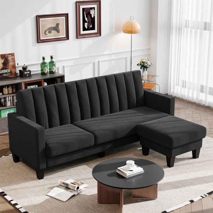 Produit similaire: Canapé d'angle réversible 3 places en velours Noir,Canapé Scandinave avec Ottoman Repose-Pieds amovible pour le salon,208×140×85cm