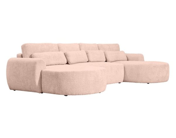 Mahina - canapé panoramique en U 7 places - convertible avec coffre - en tissu bouclette - Rose