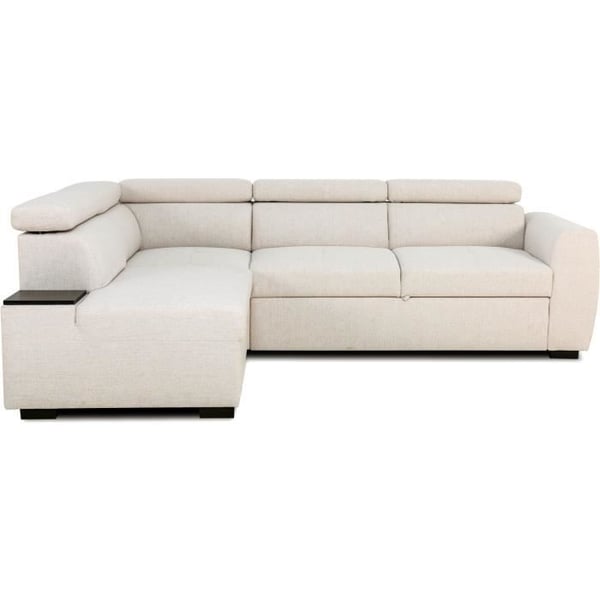 Canapé d'angle convertible réversible - 4/5 places - KELIO - Tissu Beige - 3 tétières - 245 x 184 x 77/87 cm