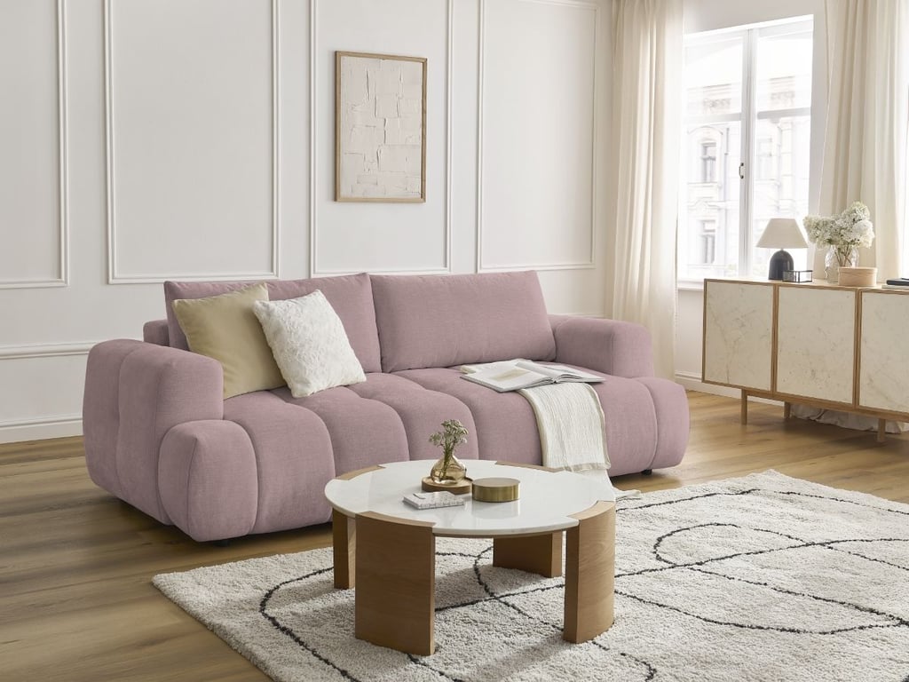 Produit similaire: Canapé droit convertible 3 places FUJI tissu lisse rose BOBOCHIC