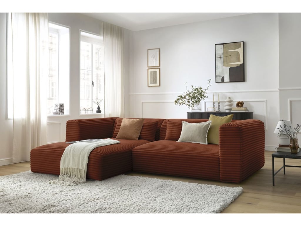 Produit similaire: Canapé d'angle fixe HARRY gros côtelé doux orange angle gauche BOBOCHIC 3 places