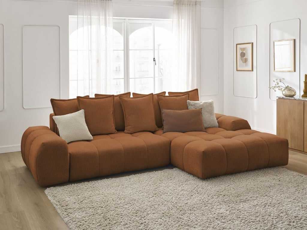 Produit similaire: Canapé d'angle convertible coffre EVEREST tissu chiné orange angle droit BOBOCHIC 3 places