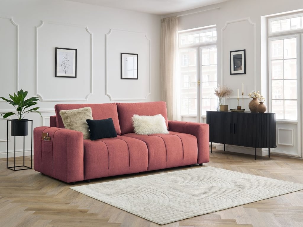 Produit similaire: Canapé droit convertible coffre ARSENE tissu velours orange BOBOCHIC 3 places