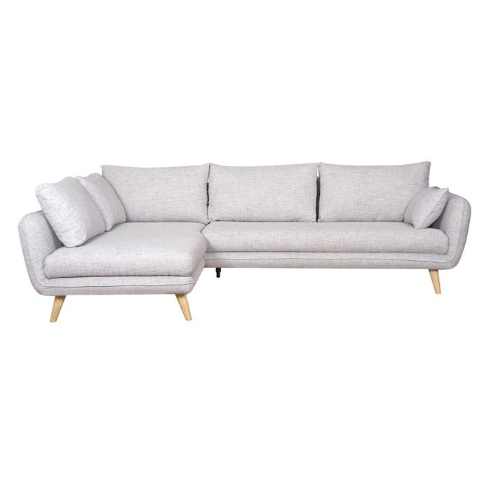 Produit similaire: Canapé d'angle gauche scandinave 5 places en tissu gris clair chiné et bois clair CREEP
