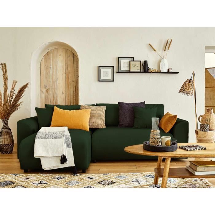Produit similaire: Canapé d'angle réversible 4 places en velours vert - Camelia