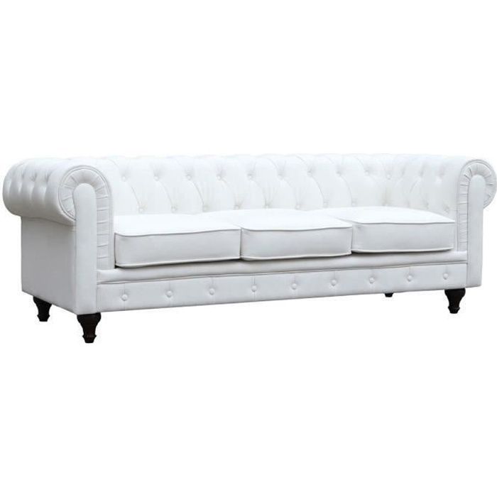 Produit similaire: Canapé fixe Chesterfield Aliza - Habitat et Jardin - 3 places - Blanc - Simili - Bois composite