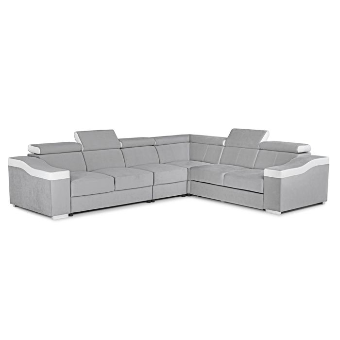 Produit similaire: LUCKY - Canapé d’angle convertible réversible en tissu velours gris clair et simili cuir blanc