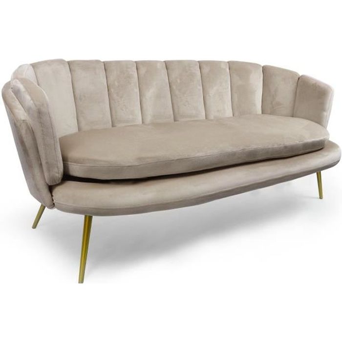 Produit similaire: Canapé 3 places MENZZO Brenda en velours taupe, forme arrondie et pieds en or