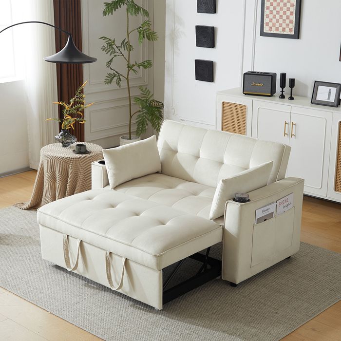 Produit similaire: Canapé droit 2 places Pliable avec porte-boisson et 2 coussins Fonction de couchage Velours Beige