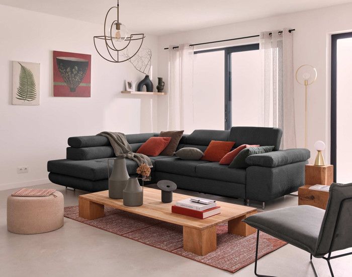 Produit similaire: Zaria - canapé d'angle gauche - convertible avec coffre et têtières réglables - 5 places - en velours côtelé