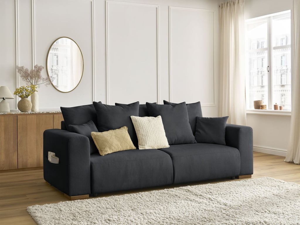 Produit similaire: Canapé droit convertible SIDONIE velours côtelé noir BOBOCHIC 3 places