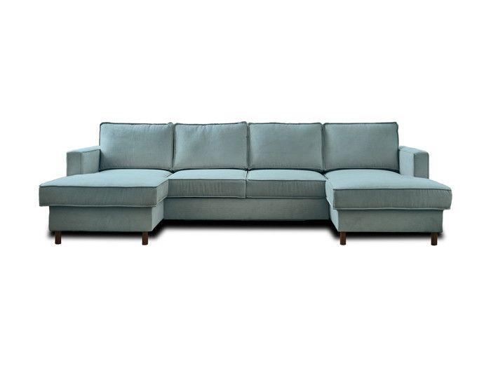 Jake - canapé panoramique en U - 7 places - convertible - avec coffre - en velours côtelé - Bleu - Vue supplémentaire 1