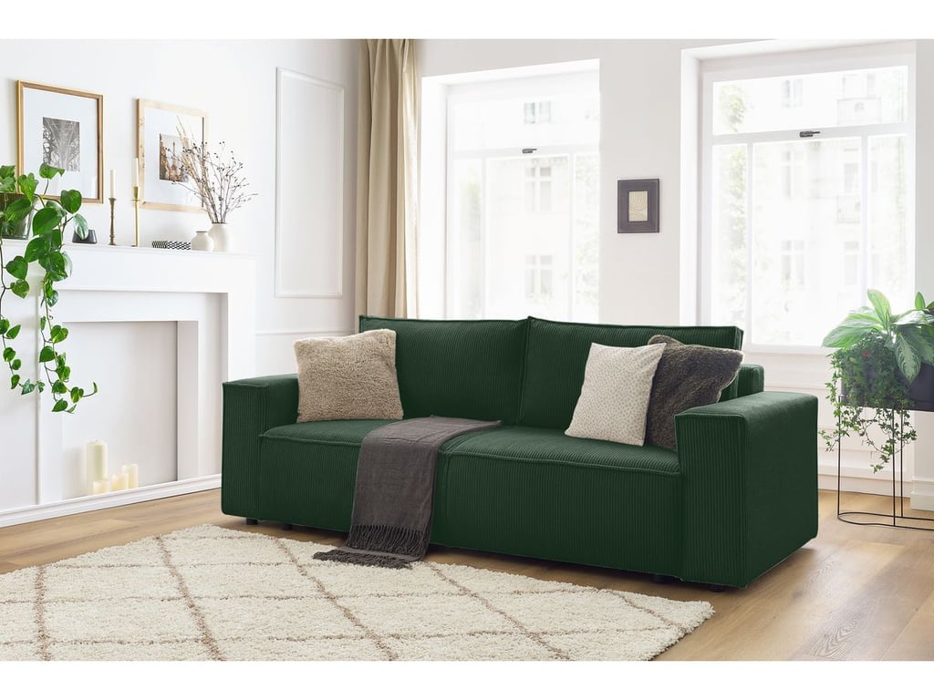 Produit similaire: Canapé droit convertible coffre NIHAD velours côtelé vert foncé BOBOCHIC 3 places