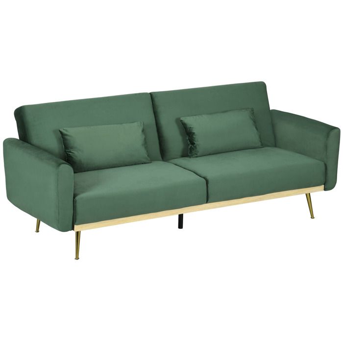 Produit similaire: Canapé convertible 3 places HOMCOM canapé-lit avec 2 coussins déhoussable revêtement aspect velours - 206l x 81P x 83H cm - vert