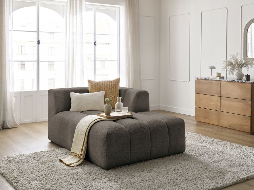 Produit similaire: Méridienne pour canapé modulable ANNECY tissu bouclette marron angle droit BOBOCHIC