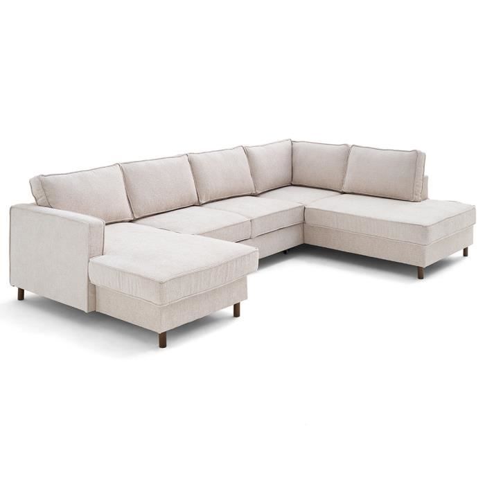 Produit similaire: Jake - canapé panoramique d'angle droit 7 places convertible avec coffre en tissu velours relief - Beige
