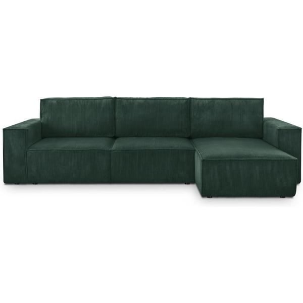Canapé d'angle 5 places convertible réversible avec coffre de rangement en velours côtelé vert foncé - Harper New