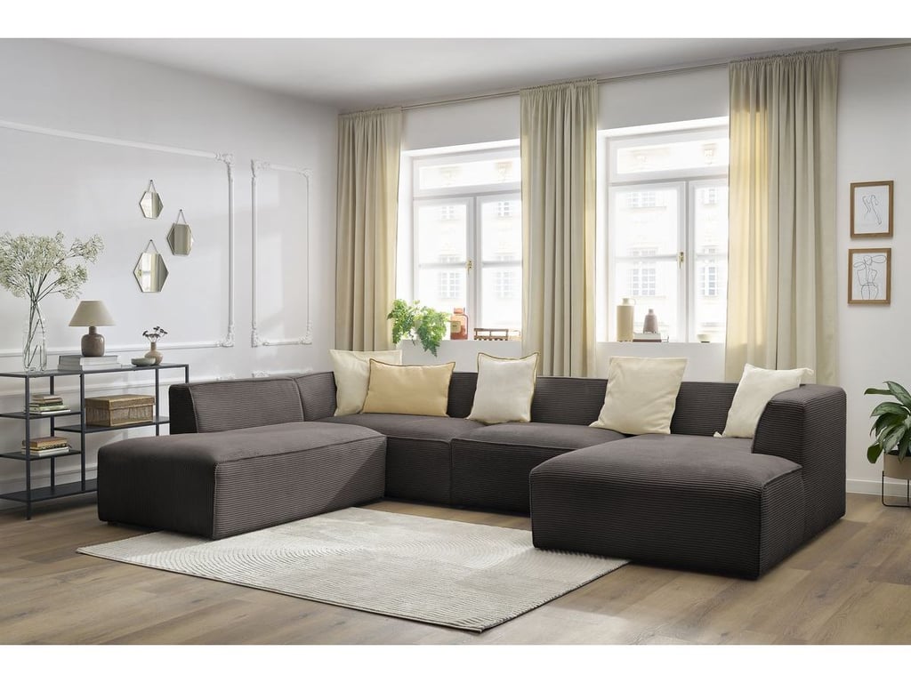 Produit similaire: Canapé panoramique fixe MEGEVE tissu velours côtelé marron angle droit BOBOCHIC 5 places