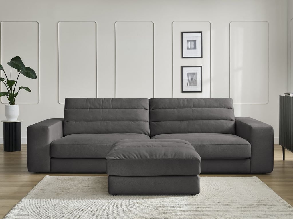 Produit similaire: Canapé droit fixe 3 places SIERRA velours avec pouf noir BOBOCHIC