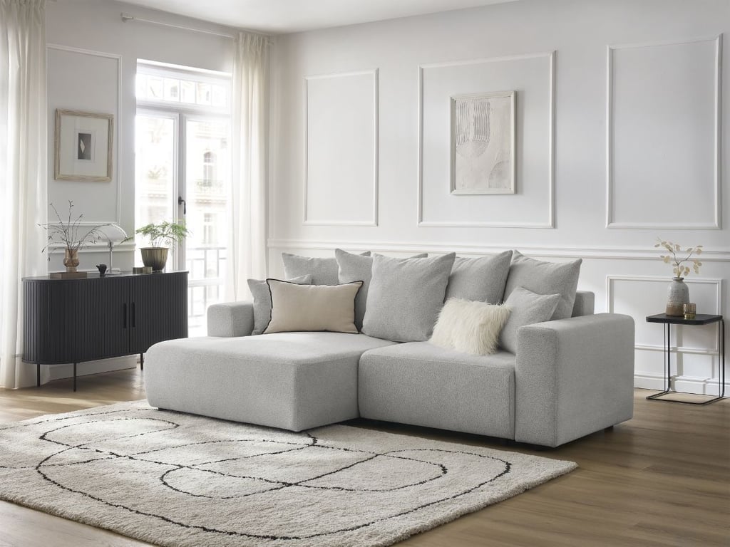 Produit similaire: Canapé d'angle convertible coffre ATILLA tissu chiné gris clair angle gauche BOBOCHIC 4 places